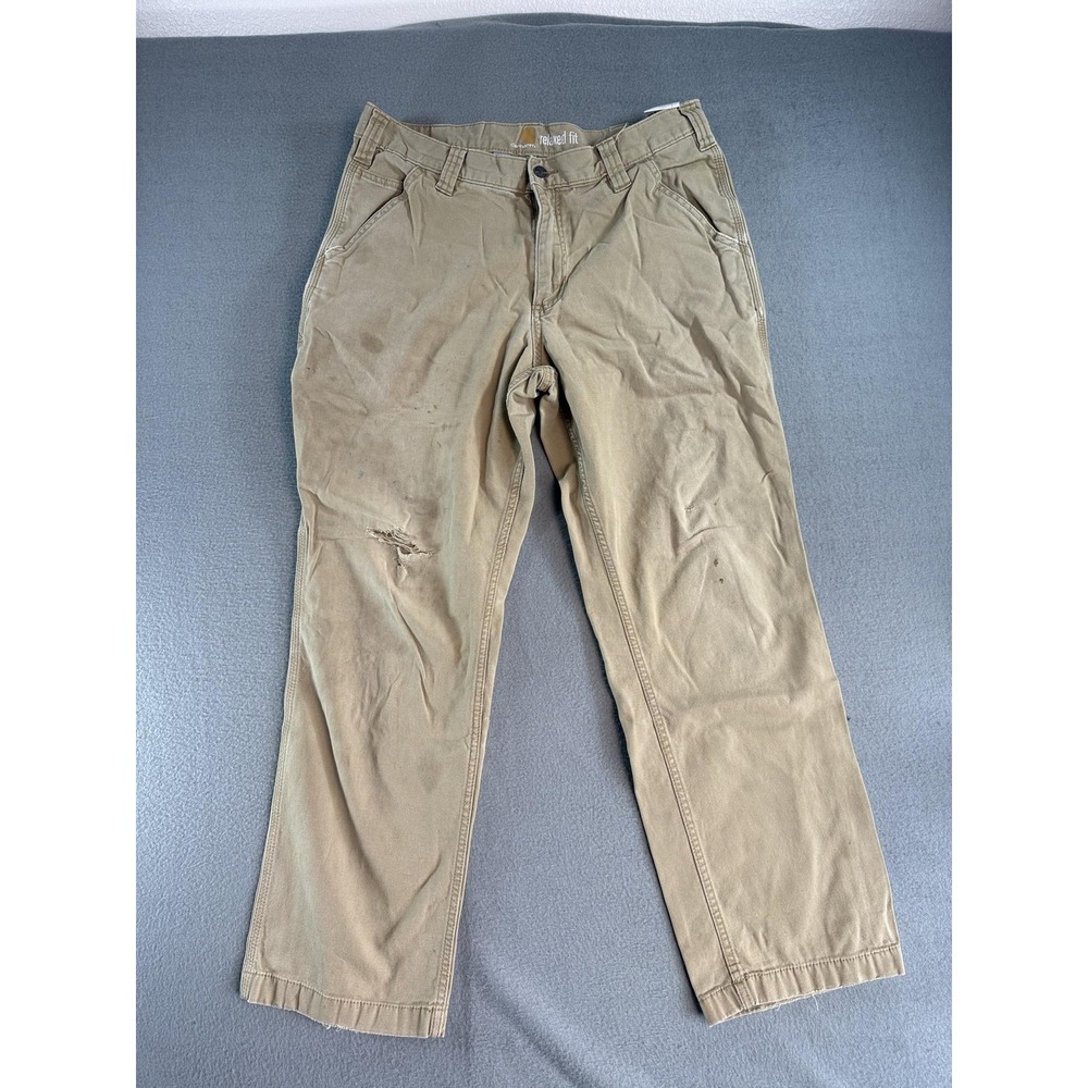Carhartt Pants Mens 34x30 Beige Relaxed Fit Canvas Carpenter Workwear